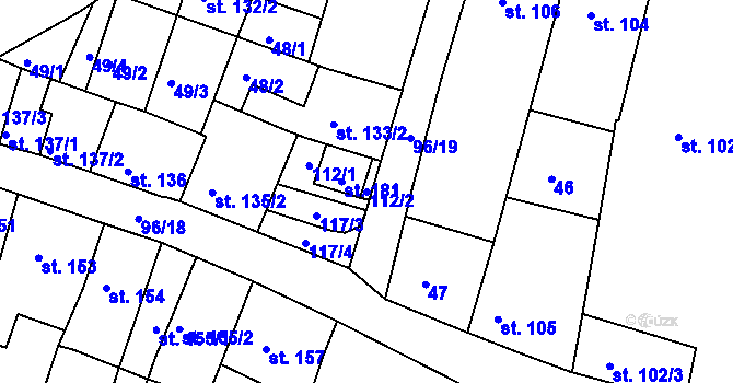 Parcela st. 112/2 v KÚ Jevíčko-město, Katastrální mapa
