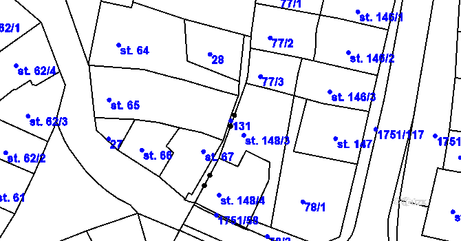 Parcela st. 131 v KÚ Jevíčko-město, Katastrální mapa