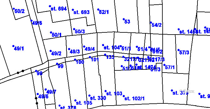 Parcela st. 133 v KÚ Jevíčko-město, Katastrální mapa