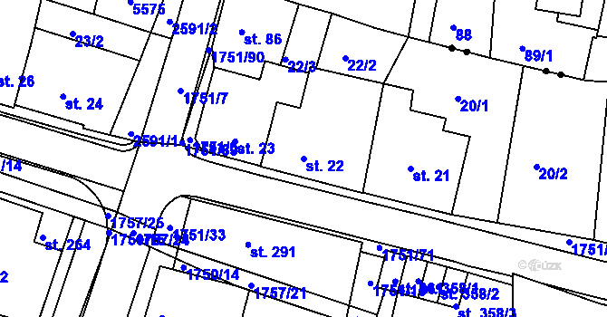 Parcela st. 22 v KÚ Jevíčko-předměstí, Katastrální mapa