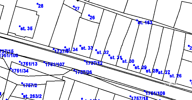 Parcela st. 32 v KÚ Jevíčko-předměstí, Katastrální mapa