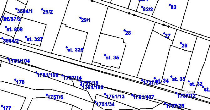 Parcela st. 35 v KÚ Jevíčko-předměstí, Katastrální mapa