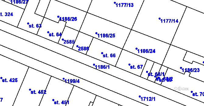 Parcela st. 66 v KÚ Jevíčko-předměstí, Katastrální mapa