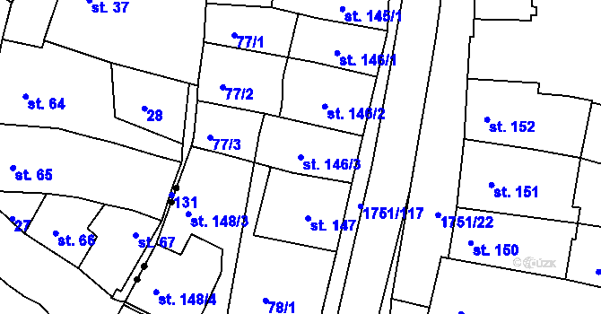 Parcela st. 146/3 v KÚ Jevíčko-předměstí, Katastrální mapa