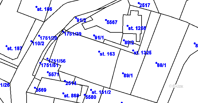 Parcela st. 163 v KÚ Jevíčko-předměstí, Katastrální mapa