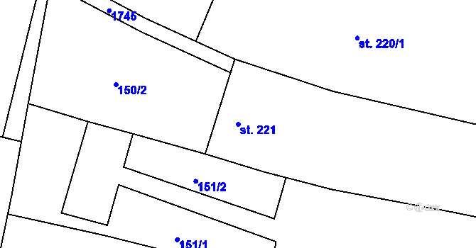 Parcela st. 221 v KÚ Jevíčko-předměstí, Katastrální mapa