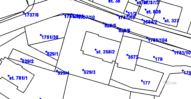 Parcela st. 258/2 v KÚ Jevíčko-předměstí, Katastrální mapa