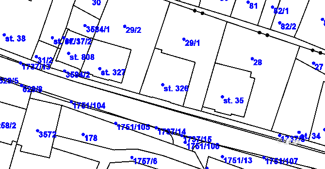 Parcela st. 326 v KÚ Jevíčko-předměstí, Katastrální mapa