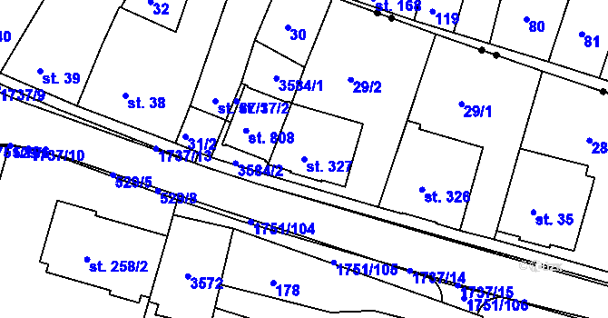 Parcela st. 327 v KÚ Jevíčko-předměstí, Katastrální mapa