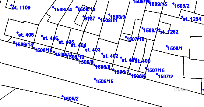 Parcela st. 402 v KÚ Jevíčko-předměstí, Katastrální mapa