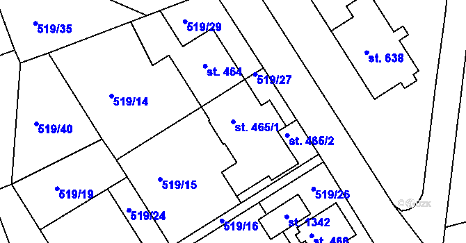 Parcela st. 465/1 v KÚ Jevíčko-předměstí, Katastrální mapa