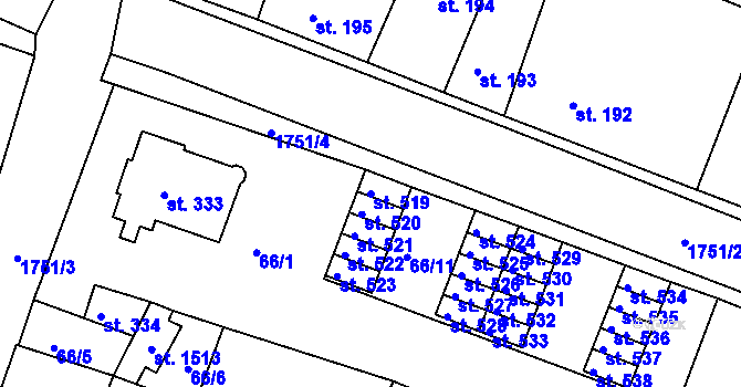 Parcela st. 519 v KÚ Jevíčko-předměstí, Katastrální mapa