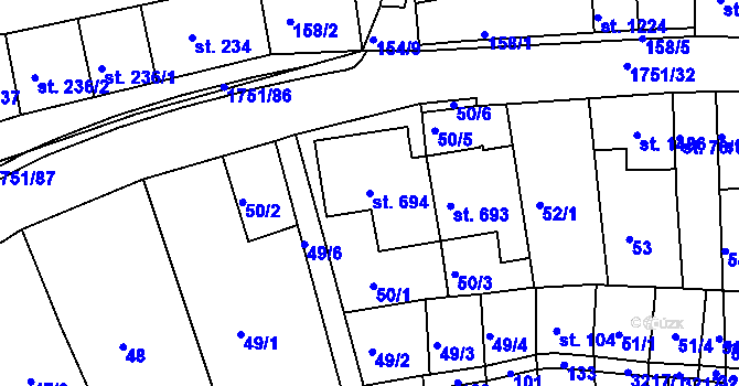 Parcela st. 694 v KÚ Jevíčko-předměstí, Katastrální mapa