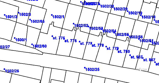 Parcela st. 777 v KÚ Jevíčko-předměstí, Katastrální mapa