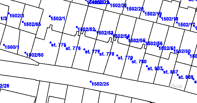 Parcela st. 778 v KÚ Jevíčko-předměstí, Katastrální mapa