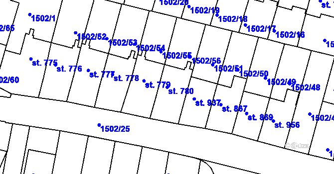 Parcela st. 780 v KÚ Jevíčko-předměstí, Katastrální mapa