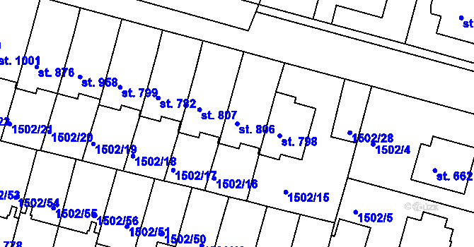 Parcela st. 806 v KÚ Jevíčko-předměstí, Katastrální mapa
