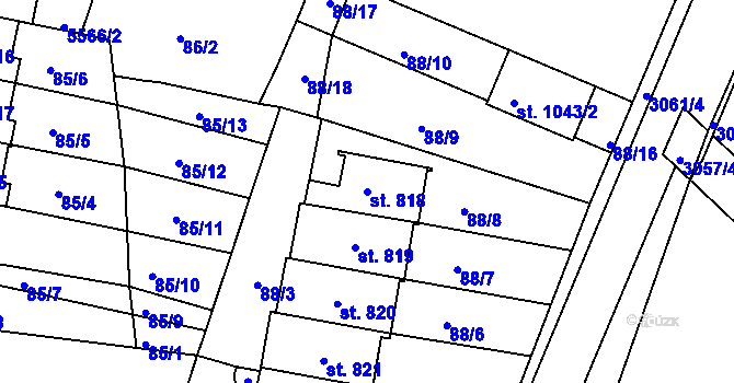 Parcela st. 818 v KÚ Jevíčko-předměstí, Katastrální mapa