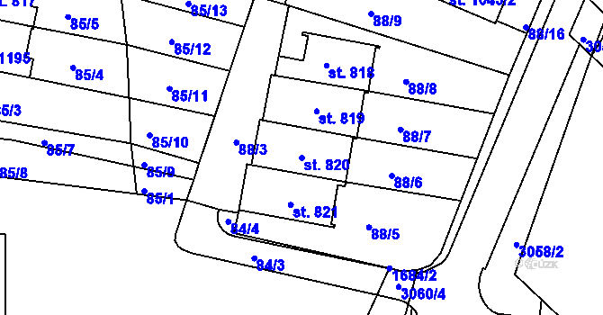 Parcela st. 820 v KÚ Jevíčko-předměstí, Katastrální mapa