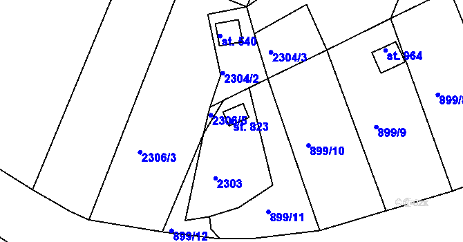Parcela st. 823 v KÚ Jevíčko-předměstí, Katastrální mapa