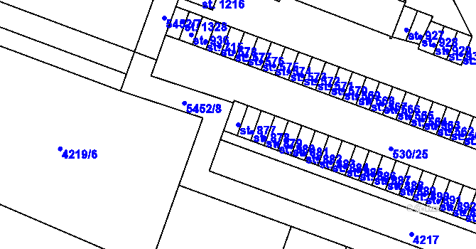 Parcela st. 877 v KÚ Jevíčko-předměstí, Katastrální mapa