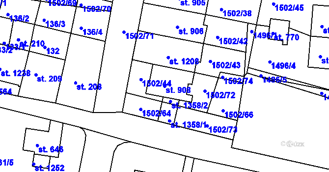 Parcela st. 908 v KÚ Jevíčko-předměstí, Katastrální mapa