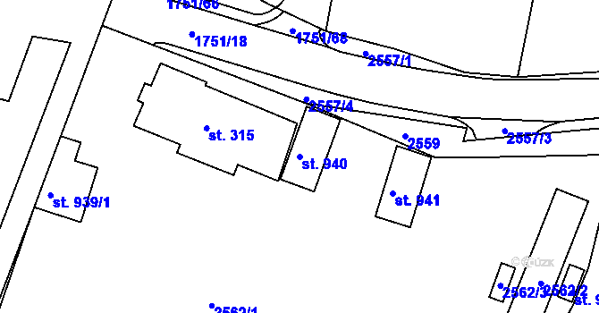 Parcela st. 940 v KÚ Jevíčko-předměstí, Katastrální mapa