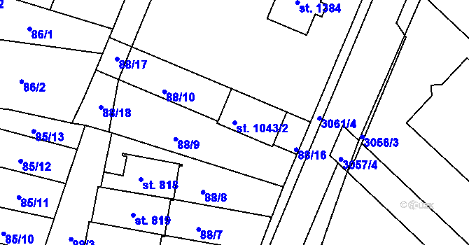 Parcela st. 1043/2 v KÚ Jevíčko-předměstí, Katastrální mapa