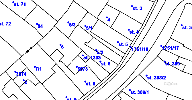 Parcela st. 5/2 v KÚ Jevíčko-předměstí, Katastrální mapa