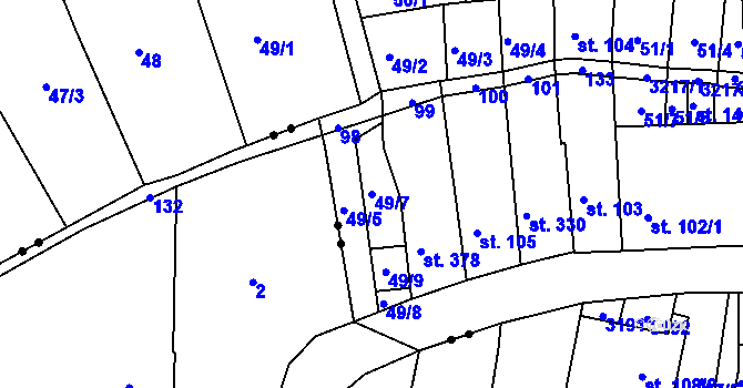 Parcela st. 49/7 v KÚ Jevíčko-předměstí, Katastrální mapa