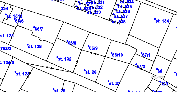 Parcela st. 66/9 v KÚ Jevíčko-předměstí, Katastrální mapa