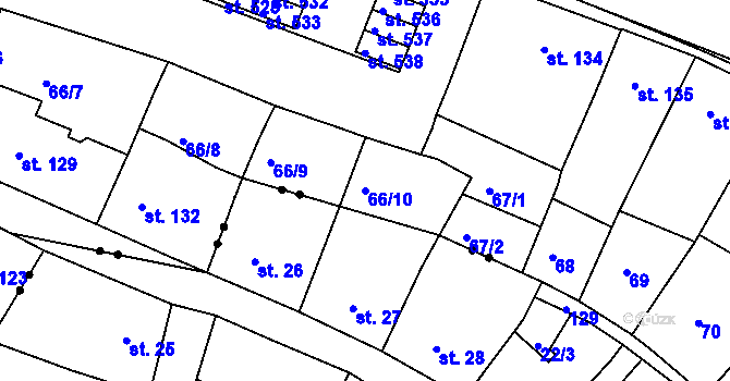 Parcela st. 66/10 v KÚ Jevíčko-předměstí, Katastrální mapa
