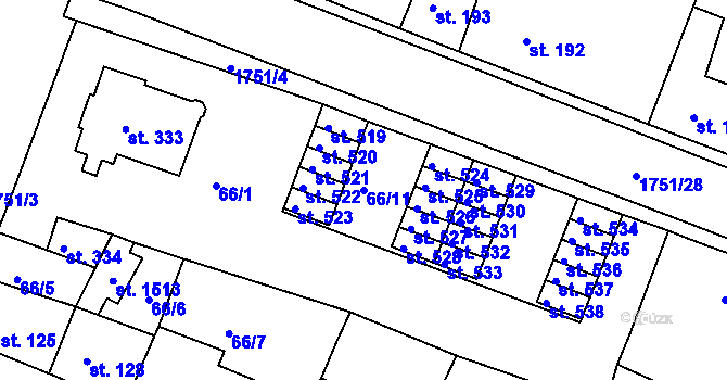 Parcela st. 66/11 v KÚ Jevíčko-předměstí, Katastrální mapa