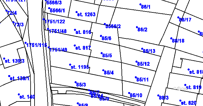 Parcela st. 85/5 v KÚ Jevíčko-předměstí, Katastrální mapa