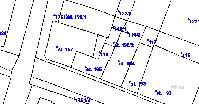 Parcela st. 119 v KÚ Jevíčko-předměstí, Katastrální mapa