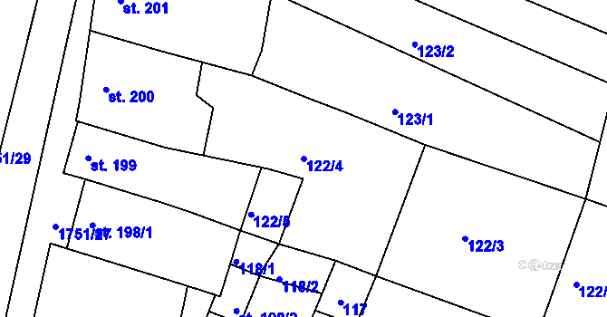 Parcela st. 122/4 v KÚ Jevíčko-předměstí, Katastrální mapa