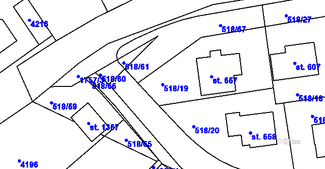 Parcela st. 518/19 v KÚ Jevíčko-předměstí, Katastrální mapa