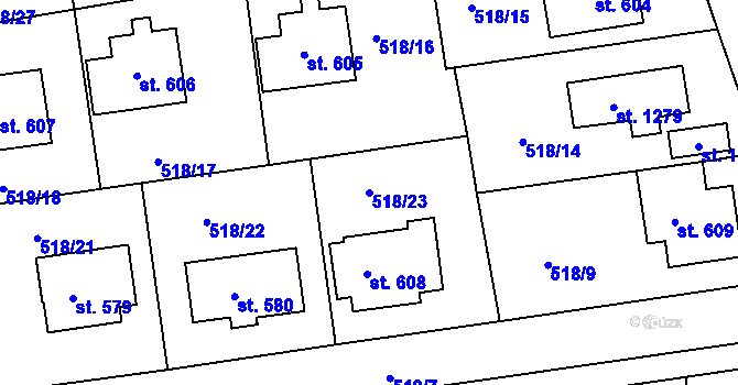 Parcela st. 518/23 v KÚ Jevíčko-předměstí, Katastrální mapa