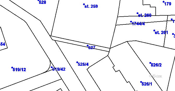 Parcela st. 527 v KÚ Jevíčko-předměstí, Katastrální mapa