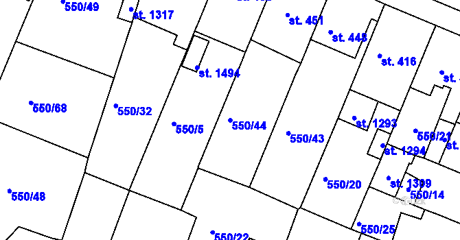 Parcela st. 550/44 v KÚ Jevíčko-předměstí, Katastrální mapa