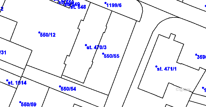 Parcela st. 550/55 v KÚ Jevíčko-předměstí, Katastrální mapa