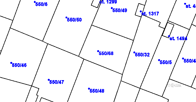 Parcela st. 550/68 v KÚ Jevíčko-předměstí, Katastrální mapa