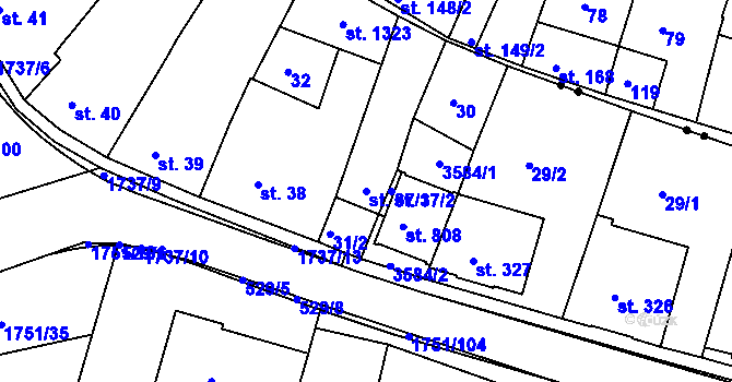 Parcela st. 37/1 v KÚ Jevíčko-předměstí, Katastrální mapa
