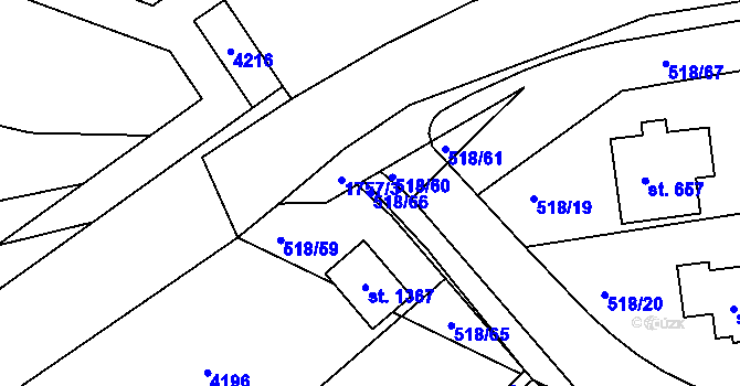 Parcela st. 518/66 v KÚ Jevíčko-předměstí, Katastrální mapa