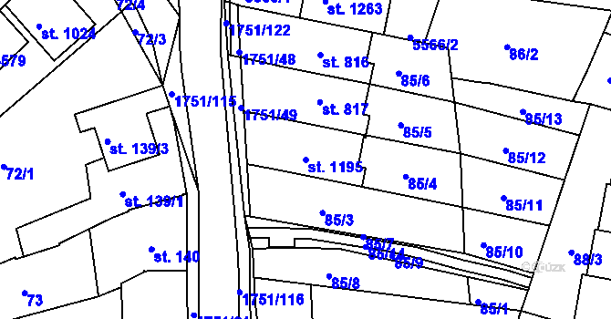 Parcela st. 1195 v KÚ Jevíčko-předměstí, Katastrální mapa