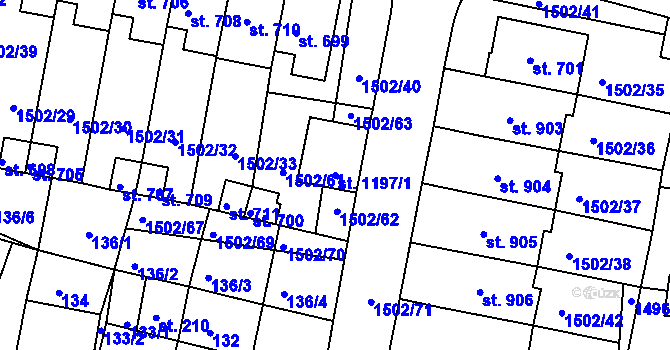 Parcela st. 1197/1 v KÚ Jevíčko-předměstí, Katastrální mapa