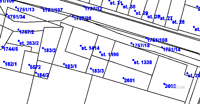 Parcela st. 1196 v KÚ Jevíčko-předměstí, Katastrální mapa