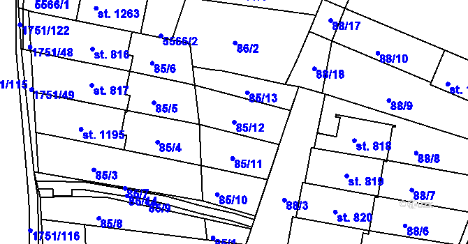 Parcela st. 85/12 v KÚ Jevíčko-předměstí, Katastrální mapa