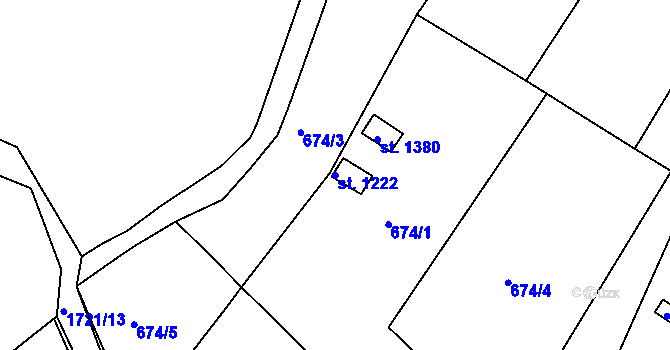 Parcela st. 1222 v KÚ Jevíčko-předměstí, Katastrální mapa