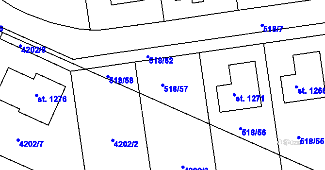 Parcela st. 518/57 v KÚ Jevíčko-předměstí, Katastrální mapa